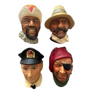 BOSSONS Vintage 1970s Chalkware Head Figure (lot of 4) Wall Hanging England